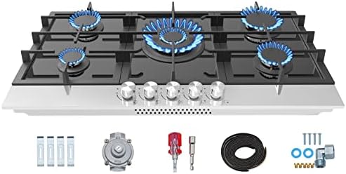 Homtone 34 Inch Gas Cooktop, Built-in Gas Stove with 5 Sealed Burners, 36004 BTU Total, NG/LPG Convertible Hob for Apartments and Indoor Use