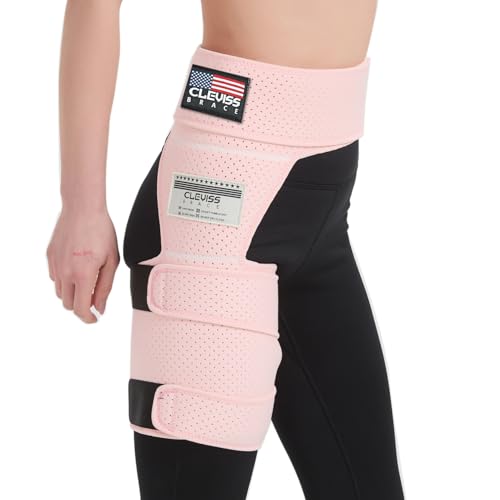 Hip Brace - Comfortable Groin Support Wrap for Sciatica Pain Relief Compression Neoprene Thigh Sleeve Hamstring for Pulled Quadriceps Muscle - Flexor Strain - Bursitis and Arthritis(Pink Right Leg)
