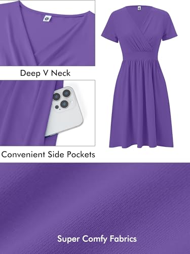 Image of Heymoments Womens Summer Short Sleeve Casual Dresses V-Neck Beach Dress with Pockets S-2XL