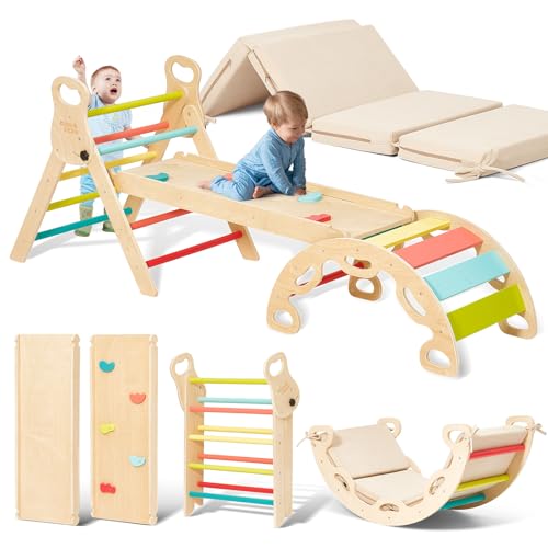 Giant bean 5-in-1 Montessori Kletterdreieck mit Kletterbogen und Rutsche,...