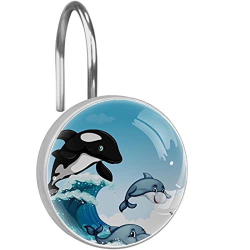Crochets pour rideau de douche dauphins océan en acier
