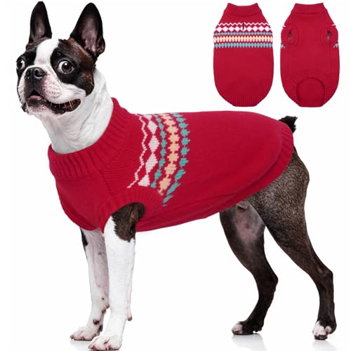 Kuoser Dog Sweater, Dog Sweaters for Medium Dogs Girl Boy, Christmas Dogs Sweater Knitwear, Warm Pet Pullover Sweatshirt Doggie Winter Clothes Apparel for French Bulldog, Boston Terrier, Red