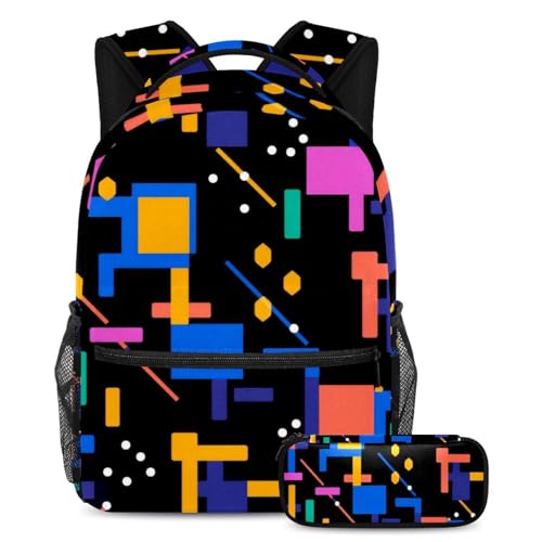 Sac à livres de voyage pour étudiants multicolore motif carré B