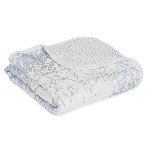 aden + anais silky soft stroller blanket; metallic blue moon birch