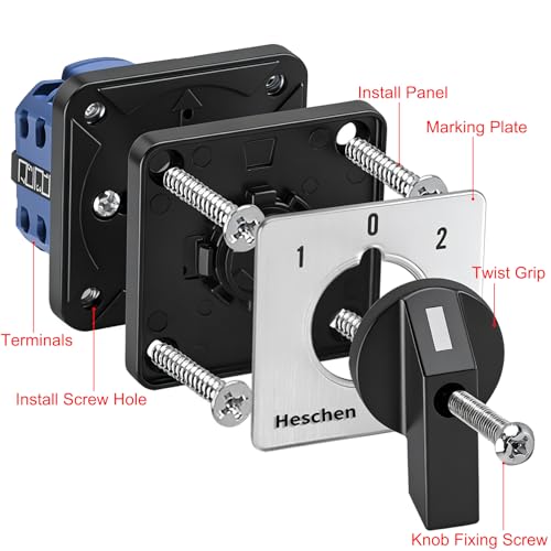 Heschen Universal Rotary Cam Selector Changeover Switch SZW26-20/D202.2 660V 20A ON-Off-ON 3 Position 2 Phase 8 Terminals CE