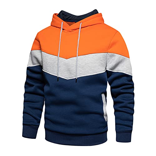 Maiyifu-GJ Camo Loose Fit Hoodies for Men Color Block Sport Hooded Sweatshirt Long Sleeve Contrast Color Pullover Hoodie (Orange,Small)