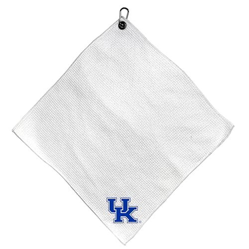 Team Golf NCAA Kentucky Microfiber Towel - 15" X 15" (White) with Carabiner Clip, Premium Microfiber with Deep Waffle Pockets - Superior Water Absorption and Quick Dry Golf Cleaning Towel