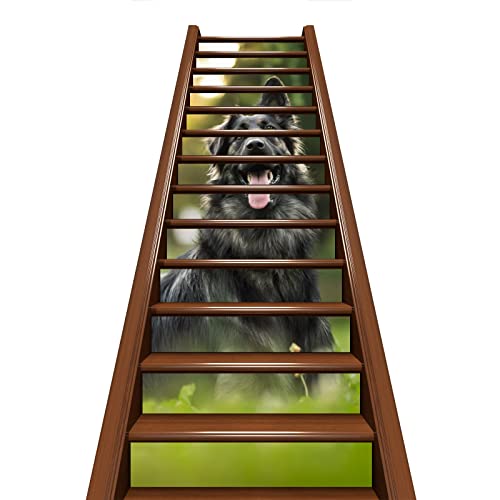 Happy Young Dog German Outdoor Grassland Wall Stair Sticker Self Adhesive Decal 3D Mural Art Home Decoration Peel and Stick 7.1x39.4 13Pcs/Set