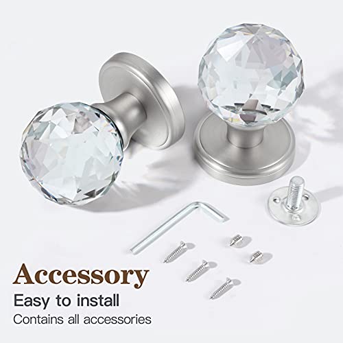 CLCTK 2 Pack Crystal Glass Dummy Door Knobs, Clear Diamond Single Side Dummy Door Knob Set, 2.36x2.36inch, Satin Nickel by CLCTK - Image 4