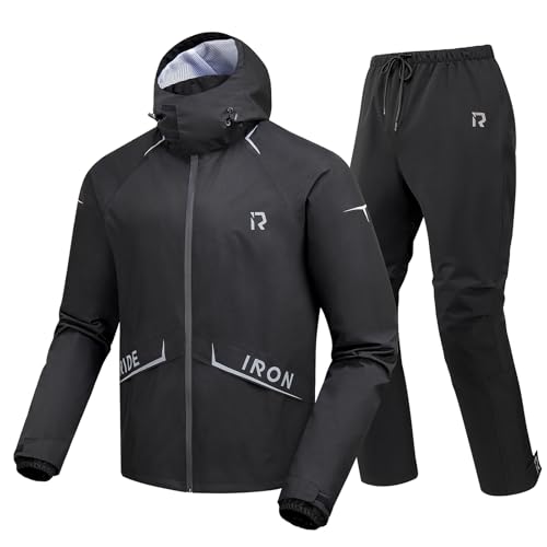RIDEIRON Motorrad Regenbekleidung Herren Wasserdichter 15000mm Regenkombi Regenjacke Regenanzug Regenmantel mit Abnehmbare Kapuze Reflektorstreifen-Schwarz M RIDEIRON Motorrad Regenbekleidung Herren Wasserdichter 15000mm Regenkombi Regenjacke Regenanzug Regenmantel mit Abnehmbare Kapuze Reflektorstreifen-Schwarz M