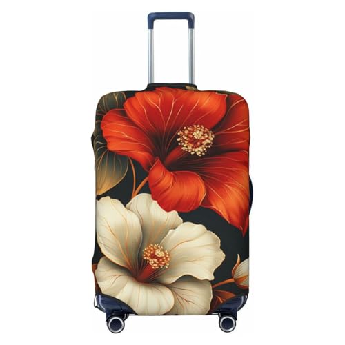 Red Gold And White Floral Elastic Travel Luggage Covers Dustproof Scratch-Resistant Suitcase Protector Fit 22-24 Inch
