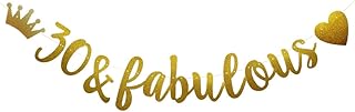 30 & Fabulous Banner, Pre-Strung, Funny Gold Paper Glitter Party Decorations for 30th Birthday Party Supplies, Letters Gold,ABCpartyland