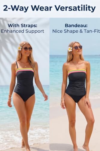 Image of Daci Womens Strapless Tankini Swimsuits- 2 Piece Tummy Control Tankini Swimsuit Bandeau Tankini Tops with Bottoms