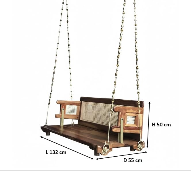Image of APRODZ Swing for Home Reversible Sheesham Wooden Jhula for Adult for Home | 52 Inch Traditional Wooden Swing for Balcony | Hanging Swings with Brass Coated Chain | Patio Double Seater Indoor /Outdoor