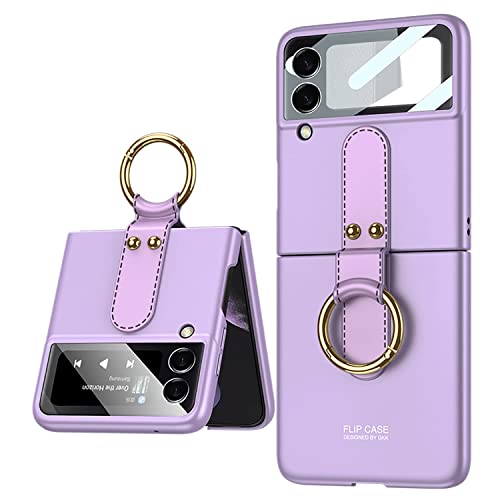 Daluz Design For Samsung Z Flip 3 5G Case, Ultra Thin Galaxy Z Flip 3 Case With Ring, Matte Hard Pc Protective Cover For Samsung Z Flip 3 5G With Hybrid Glass Back Camera Lens Protector, Purple #TOP17