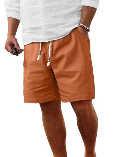 Image of Comdecevis Men's Linen Shorts Casual Elastic Waist Drawstring Summer Beach Vacation Yoga Golf Shorts with Pockets