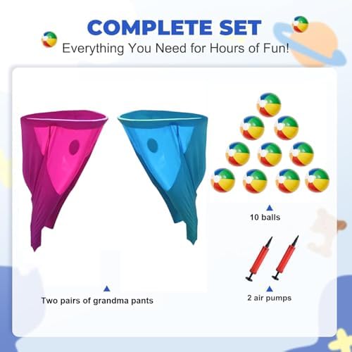 granny pants yard game, outdoor games for adults, with 10 inflatable balls & 2 air pumps (random colors),the ultimate family reunion backyard party games blue+red