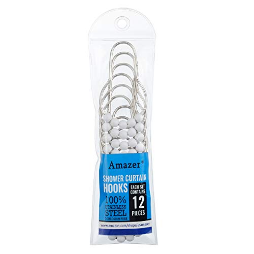 Amazer Shower Curtain Hooks Rings, Stainless Steel Shower Curtain Rings And Hooks For Bathroom Shower Rods Curtains-Set Of 12, Acrylic White #TOP6