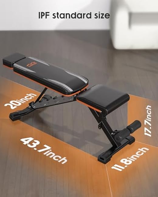 Lusper Weight Bench for Home Gym, Adjustable and Foldable 700LB/800LB Weight Bench, Multi-Purpose Workout Bench for Bench Press Sit up Incline Flat Decline