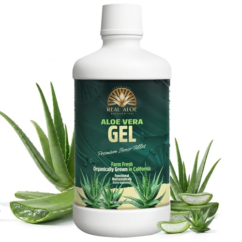 Real Aloe Aloe Vera Gel (32 fl oz) | Hand-Crafted from California Organically Grown Inner Leaf Gel for Healthy Gut Support & Digestion | Aloin-Free | Made in USA