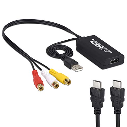 RCA to HDMI Converter, Composite to HDMI Adapter Support PAL/NTSC Compatible with WII, WII U, PS one, PS2, PS3, STB, Xbox, VHS, VCR, Blue-Ray DVD Players (Female to Female)