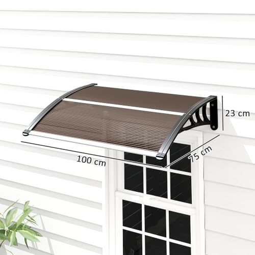 Miniatura 7 de Outsunny Marquesinas Exterior Para Puertas Y Ventanas 75x100 Cm Tejadillo De Protección Contra Sol Y Lluvia Con Soporte De Aleación De Aluminio Marrón Translúcido