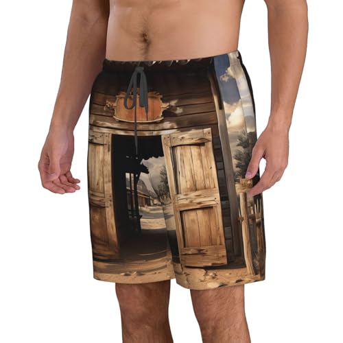 Men's Swim Trunks Quick Dry Bathing Suits Retro Cowboy Western Country Farm Beach Board Shorts Swimwear with Pockets2