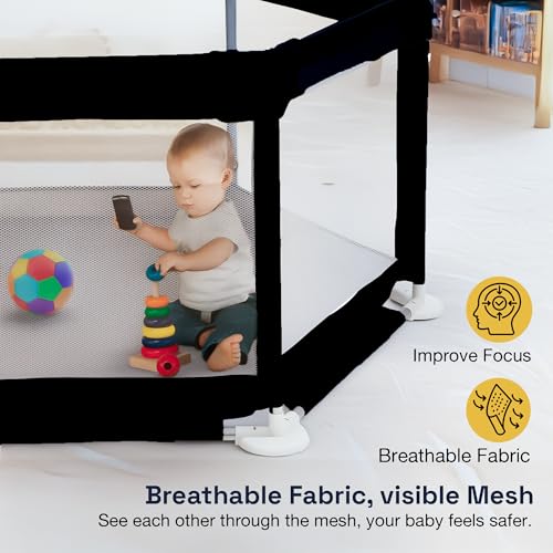 Image of Baybee Neo Kids Playpen for Babies | Baby Activity Playards with Zipper Lock & Corner Protection | Baby Play Area Indoor Setup with Hexagon shape for Extra Space | Outdoor Play Pen for Baby up to 5 Years (Black)