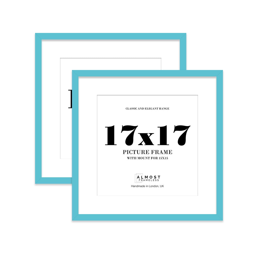 17x17 Turquoise Picture Frame with Mount for 15x15 Photos, Prints - Modern Square Wall Frame, Set of 2