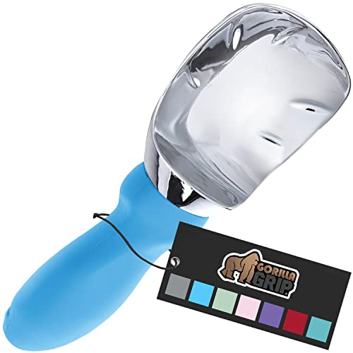 Gorilla Grip Large, Comfortable Handle, Heavy Duty Ice Cream Scoop, Professional Grade Scooper, Get Perfect Shape Scoops, Great For Spooning Frozen Hard Gelato And Sorbet, Cookie Dough, Melon, Aqua #TOP2