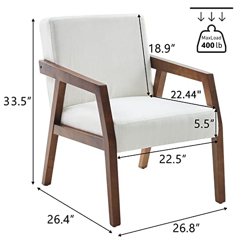 Huimo Side Chair,Modern Century Chair,Wooden Armchair,Tufted Accent Chair,Fabric Chairs For Living Room,Reading Chair, Upholstered Elegant Bedroom Chair (1, White) #TOP1