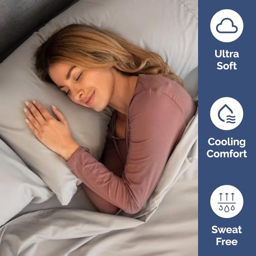 Image of Split Cal King Bed Sheet Set - 5 Piece Split Cal King Sheets - Light Grey | Ultra-Soft, Breathable & Cooling - Comfy, Wrinkle & Fade Resistant - Fits 8 inch to 16 inch Inch Mattress with Deep Pockets