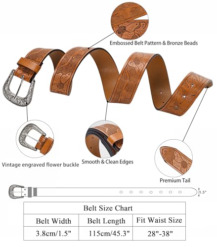 UTOWO Cintos vintage ajustáveis para mulheres e homens - fivela gravada cowgirl-cowboy-cinto para je