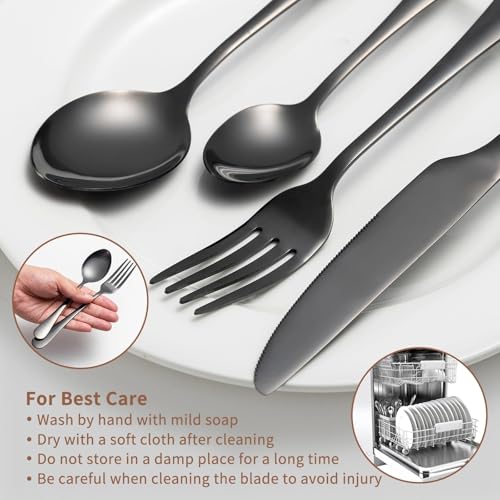 Knife and Fork Sets,Black Cutlery Set for 6 People,24 Piece Stainless Steel Flatware Set,Cutlery Set with Spoon Knife and Fork,Mixed Cutlery Sets,Dishwasher Safe,Easy Clean,Mirror Polished - Image 5