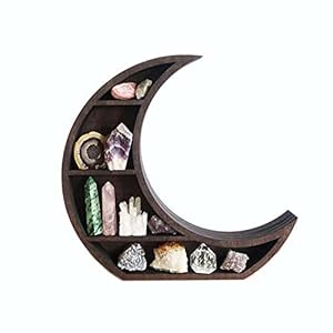 Wall Mounted Moon Shelf,Rustic Crystals Floating Display Multipurpose Wooden Storage Rack for Home Living Room Bedroom