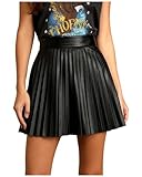 Women's Leather Pleated Skirt Flared High Waist Mini Skater Skirts Y2K Party Club Skirt Black