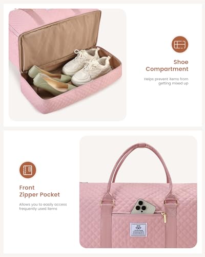 LOVEVOOK Convertible Garment Bag for Women with Shoe Pouch, Carry On Travel Duffel Bag with Toiletry Bag, 2 in 1 Hanging Suitcase Suit Bag, Waterproof Weekender Bag for Business Trip, Wedding, Pink4
