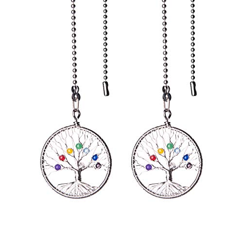 Image of LONGSHENG Silver Tree of Life Fan Pull Chain Fan Light Replacement Extender Pull Chain, Pack of 2