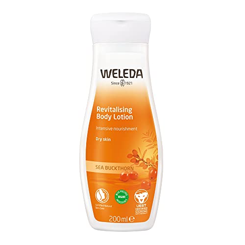 WELEDA Loción corporal de espino cerval de mar - Vitalising Natural Cosmetics Body Lotion proporciona hasta 48 horas de humedad intensiva para un cuidado rápido de la piel seca (1 x 200 ml)