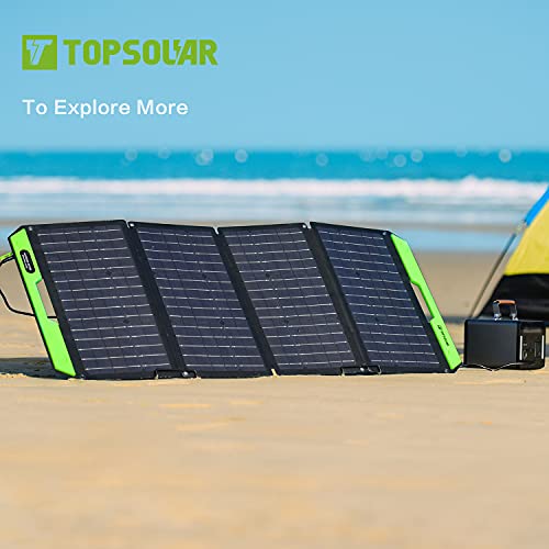 Topsolar 100 Watt Foldable Solar Panel Battery Charger Kit for Portable Generator Power Station Cell Phones 12V Car Boat RV Trailer Battery Charge (Dual 5V USB & 19V DC Output)