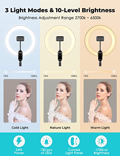 Viozon Overhead Live Stand With 12" Led Ring Light, Outer 24W 6500K, Two Cellphone Holders Compatible With 3.5-6.7" Cellphones, Adjustable Height&Angle, Aluminum Alloy, For Live Stream/Youtube/Tiktok #TOP5