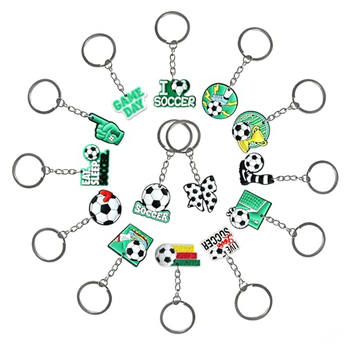 8PCS Soccer Themed PVC Keychains, 14 Styles Football Pendant Charms