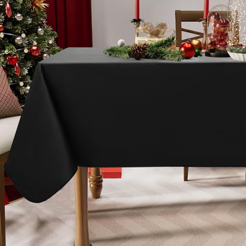 homing Rectangle Vinyl Tablecloth, Waterproof Spillproof Plastic Flannel Backed Table Cloth, Wipe Clean Table Cover for Dining, Buffet Parties and Camping (Black, 60' x 84')