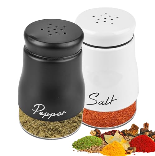 Juego de salero y pimentero, base de cristal, 120 ml, salero con tapa de acero inoxidable, dispensador de especias, accesorios de cocina para el hogar, cocina, restaurante, mesa de comedor (blanco y Juego de salero y pimentero, base de cristal, 120 ml, salero con tapa de acero inoxidable, dispensador de especias, accesorios de cocina para el hogar, cocina, restaurante, mesa de comedor (blanco y
