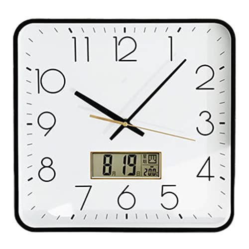 Reloj de Pared Cuadrada de batería Relojes de plástico Modernos de Estilo de Estilo Simple Calendario de Reloj de Vidrio Decorativo para decoración del hogar 13in/33 cm no Ticking
