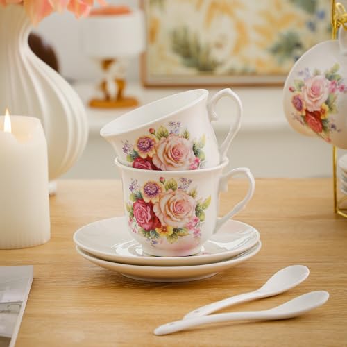 20-Pieces Porcelain Bone china Tea Sets,Gold Rim Coffee Set with Golden Metal Rack,Tea Gift Sets for Home&Party (008) - Thumbnail 7