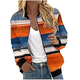 Gubsssl Bomberjacke Damen Warme Sportjacke Sweatjacke Training Streetwear ohne Kapuze Outdoorjacke Muster Tops Elegant Sweatshirt Mode Oberteile Jacke Winter Outwear Frauen Kleidung Orange XL