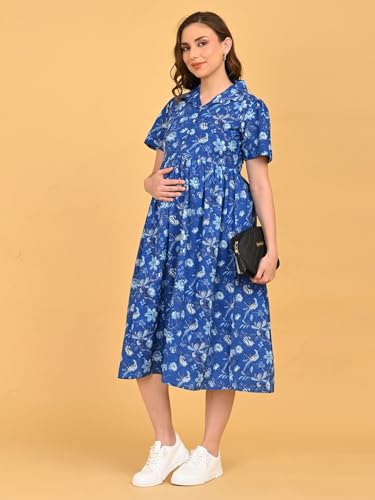 Image of The Mom Store Maternity and Nursing Dress | Pre and Post Pregnancy Dress for Womens | Zipper /Button Opening | Causal Wear | Trendy Stylish Causal Dresses for New Moms