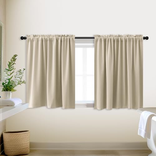 Image of KOUFALL Rod Pocket Blackout Tier Short Curtains-Biscotti Beige-34x30