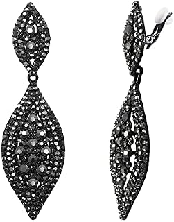 EVER FAITH Women's Crystal Wedding Bridal Charm 2 Leaf Drop Clip On Dangle Earrings